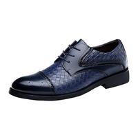 HTERWQEA Zapatos Formales for Hombre, Vestir, Oxford, Piel sintética, for graduación, con Cordones, Punta Lisa, for Fiesta, Antideslizantes, tacón Bloque, Resistentes a los resbalones.(Blue,40 EU)