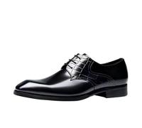 HTERWQEA Zapatos Oxford Formales for Hombre, Cuero Italiano, con Punta ala, Antideslizantes, tacón Bloque, for Exteriores, Informales, a la, con Cordones(Noir,39 EU)