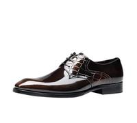 HTERWQEA Zapatos Oxford Formales for Hombre, Cuero Italiano, con Punta ala, Antideslizantes, tacón Bloque, for Exteriores, Informales, a la, con Cordones(Brown,40 EU)