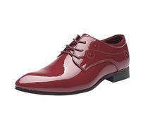 HTERWQEA Zapatos Oxford Vestir for Hombre, Cuero Lujo, con Punta ala, con Cordones, Antideslizantes, Baja Goma, for Bodas.(Rouge,45 EU)