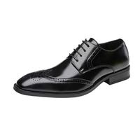 HTERWQEA Zapatos Vestir Brogue con Punta ala for Hombre, Cuero Impermeable, for Esmoquin graduación, Boda, Antideslizantes, Punta Redonda, con Cordones.(Noir,39 EU)