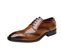 HTERWQEA Zapatos Vestir Brogue con Punta ala for Hombre, Cuero Impermeable, for Esmoquin graduación, Boda, Antideslizantes, Punta Redonda, con Cordones.(Brown,44 EU)