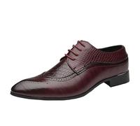 HTERWQEA Zapatos Vestir con Cordones Brogue for Hombre, Zapatos Cuero Informales Negocios Verano, Calzado Talla Grande for Trabajo, Boda, Ropa Formal(Rouge,39 EU)