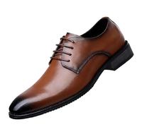HTERWQEA Zapatos Vestir for Hombre, Cuero Italiano, a la, con Cordones, for graduación, Boda, Esmoquin, Goma Antideslizante, tacón Bloque, caña Baja, cómodos, ortopédicos, con Punta ala.(Brown,44 EU)