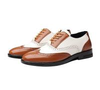 HTERWQEA Zapatos Vestir Oxford con Punta ala en Dos Tonos for Hombre, Piel Becerro, con Cordones, Transpirables, for Exteriores, for Bailes graduación, con Goma Antideslizante.(Yellow,41 EU)
