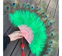 HTFTOIO 1 abanico grande de plumas de pavo real Cheongsam Show Live Performance plegable gótico baile mano boda fiesta decoración de mano plegable (7)