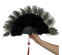 HTFTOIO 1 abanico grande de plumas de pavo real Cheongsam Show Live Performance, plegable, gótico, baile, boda, fiesta, decoración de mano (10)