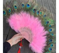 HTFTOIO 1 abanico grande de plumas de pavo real Cheongsam Show Live Performance, plegable, gótico, baile, boda, fiesta, decoración de mano (6)