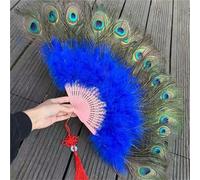 HTFTOIO 1 abanico grande de plumas de pavo real Cheongsam Show Live Performance, plegable, gótico, baile, boda, fiesta, decoración de mano (8)