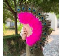 HTFTOIO 1 abanico grande de plumas de pavo real Cheongsam Show Live Performance plegable gótico baile mano boda fiesta decoración de mano plegable (2)