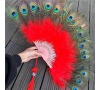 HTFTOIO 1 abanico grande de plumas de pavo real Cheongsam Show Live Performance, plegable, gótico, baile, boda, fiesta, decoración de mano (3)