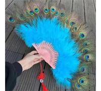 HTFTOIO 1 abanico grande de plumas de pavo real Cheongsam Show Live Performance plegable gótico baile mano boda fiesta decoración de mano plegable (5)