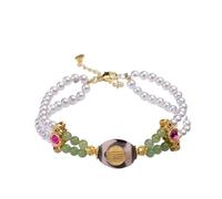 HTGAOO Pulsera Tejida a Mano, Cuentas dzi de Diente de Tigre y Pulsera de Jade hetiano con Incrustaciones de ágata.