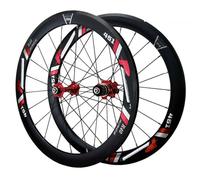 HTGAOO Rueda de Bicicleta Plegable Delantera 100 mm y Trasera 130, Juego Ruedas BMX 20 Pulgadas 451 con rodamiento Sello Freno V, Compatible velocidades 8-9-10-11 24 Orificios(Red)