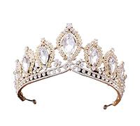 HTGFNKFQ TRUSTTWO Tocado de Novia de Cristal Barroco for Boda Real, Tiaras de Princesa con Diamantes de Agua, joyería for el Cabello de Boda The New(Gold White)