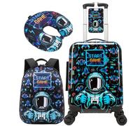 HTgroce 3 Piezas Maleta Infantil Astronauta, Maleta de Viaje Infantil con Mochila, Almohada para Cuello, Etiqueta de Equipaje, Maleta Niños con 4 Ruedas