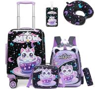 HTgroce 5pcs Valise Cabine con Mochila Rigide ABS 4 Roues Bagage Maleta Infantil Gato