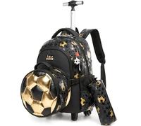 HTgroce fútbol Mochila Chico Escolar con Ruedas,Niños Trolley Escolar Estudiantes de Primaria Carros para Mochilas Bolsa de Almuerzo Estuche Escolares Equipaje de Viaje