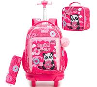 HTgroce Mochila con Ruedas Niña - Set 3 en 1 con Estuche y Bolsa de Almuerzo - Carrito Escolar Ergonómico para Primaria - Trolley Infantil para Colegio y Viaje