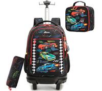 HTgroce Mochila con Ruedas Niña - Set 3 en 1 con Estuche y Bolsa de Almuerzo - Carrito Escolar Ergonómico para Primaria - Trolley Infantil para Colegio y Viaje