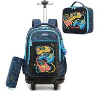 HTgroce Mochila con Ruedas Niña - Set 3 en 1 con Estuche y Bolsa de Almuerzo - Carrito Escolar Ergonómico para Primaria - Trolley Infantil para Colegio y Viaje