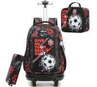 HTgroce Mochila con Ruedas Niña - Set 3 en 1 con Estuche y Bolsa de Almuerzo - Carrito Escolar Ergonómico para Primaria - Trolley Infantil para Colegio y Viaje