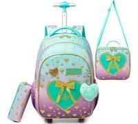 HTgroce Mochila Escolar con Ruedas Niña, Equipaje de Viaje Mochila Ruedas Niña Traiga un Estuche para lápices y una Bolsa para el Almuerzo