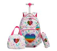 HTgroce Mochila Escolar con Ruedas Niña Fidget Toy Mochilas con Carrito Escolares Bolso Fidget Toy 3 in 1,Incluye Estuche para lápices y lonchera Mochilas Escolares con Carro.
