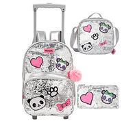HTgroce Mochila Escolar con Ruedas Niña,Mochilas con Carrito Panda Mágico de lentejuelas Trolley Escolar Mochilas Juveniles con Ruedas