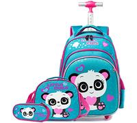 HTgroce Mochilas con Carrito Escolares Niña,Estilo Princesa Lindo Panda Estudiantes de Primaria Carros para Mochilas Bolsa de Almuerzo Estuche Escolares Equipaje de Viaje Multifuncional.