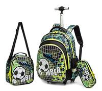 HTgroce Mochilas Escolares con Carro 16inch Mochila Escolar con Ruedas Grande Fútbol Mochilas con Carrito Escolares Mochilas Escolares Ruedas Niño 3 in 1 Grande Mochila Escolar Trolley Niños.