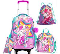 HTgroce Mochilas Escolares con Ruedas para Niña Carro Unicornio Mochilas con Carrito Escolares 5 in 1 Mochilas Escolares Ruedas Niña Mochila Escolar Trolley Infantiles Adolescentes Primaria Viaje.