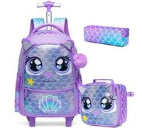 HTgroce Mochilas Escolares con Ruedas para Primaria, Mochilas de Sirena con Carrito, Adecuado para Viajes, para Niñas de 6 Años.