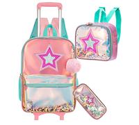 HTgroce Mochilas Trolley Escolares, 16 inch - Mochila transparente y juvenil con Ruedas 3 in 1 para Niña