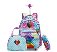 HTgroce Pop It Mochila Escolar con Ruedas Niña Fidget Toy Pop Its Mochilas con Carrito Escolares Bolso Popit Fidget Toy 3 in 1, Juguete Antiestrés y Ansiolítico Mochilas Escolares con Carro.