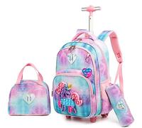 HTgroce Pop It Unicornio Mochila Escolar con Ruedas Niña Fidget Toy Pop Its Mochilas con Carrito Escolares Bolso Popit Fidget Toy 3 in 1, Juguete Antiestrés y Mochilas Escolares con Carro.