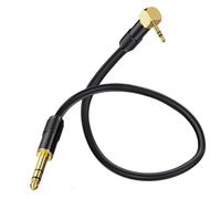 HTGuoji Cable de audio de 90 grados 3,5 mm a 6,35 mm, oro de 6,35 mm, conector jack TRS estéreo a 3,5 mm de 1/8 pulgadas, adaptador de cable de audio TRS para portátiles, dispositivos de cine en casa,