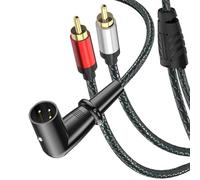 HTGuoji Cable XLR a RCA de 90 grados, ángulo recto XL R macho a 2RCA Mal e estéreo, cable adaptador para amplificador y micrófono mezclador (2 metros) (XLR macho 90 grados)