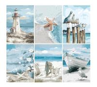 HTGWCG 6 piezas de pintura por números para adultos, paisaje junto al mar, juego de pintura por números para bricolaje con pinceles y pin-tura acrílica, pintado a mano, kit de pin-tura por núme ros