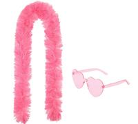 HTGWCG Boa de Plumas, boas de plumas artificiales con gafas de corazón, Boas de Plumas para Fiestas, para Fiesta de Disfraces de Boda, Carnaval, Halloween, Disfraz de Navidad (Rosa)