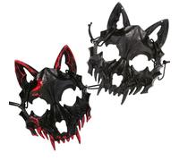 HTGWCG Máscara de Demonio para Halloween, 2 Piezas Mascara Lobo, Horror Terror Diablo Lobo Hombre para Halloween, Carnaval, Fiesta, Cosplay, Mascarada(Negro)