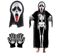 HTGWCG Skeleton Costume for Kids, Halloween Skeleton Costume, Kids S-keleton C-ostume Spooky Zombie, Halloween Ghostface Maske Scream Maske S-keleton Gloves, for H-alloween Party Carnival Cosplay