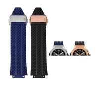 HTHRRFE Accesorios de reloj de silicona de 26x19mm, 24x17mm, compatibles con Yubo Big Bang Classic Fusion, correas de reloj suaves a rayas a prueba de agua a cuadros(J01-Black-Black-Z2,17x24mm)