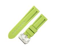 HTHRRFE Compatible con Panerai Pure Color Accesorios de silicona natural Pam441 Diesel Correa de reloj de acero inoxidable sólido con hebilla negra de 24 mm(L-Green-Steel-K11,22mm)
