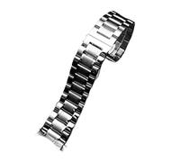 HTHRRFE Compatible con Seiko Citizen Casio Correa de acero inoxidable con extremo curvo for hombre, 20 mm, 22 mm, correa de reloj de metal, pulsera de cadena de reloj(C silver,24mm)