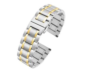 HTHRRFE Compatible con Seiko Citizen Casio Correa de acero inoxidable con extremo curvo for hombre, 20 mm, 22 mm, correa de reloj de metal, pulsera de cadena de reloj(C Silver golden,20mm)
