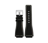 HTHRRFE Correa de reloj de cuero de vaca de 34 * 24 mm compatible con Bell Ross B&R BR-01 BR-03 Pulsera for hombre Correa de reloj de goma de silicona convexa Enviar herramientas(Black-silve)