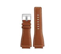 HTHRRFE Correa de reloj de cuero de vaca de 34 * 24 mm compatible con Bell Ross B&R BR-01 BR-03 Pulsera for hombre Correa de reloj de goma de silicona convexa Enviar herramientas(Brown-silver)