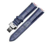 HTHRRFE Correa de reloj de cuero genuino con interfaz de arco, correa de reloj masculina, cierre de mariposa, Compatible con Rossini Jaeger-LeCoultre 18mm 20mm 22mm(Blue-silver-B1,22mm)