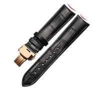 HTHRRFE Correa de reloj de cuero genuino con interfaz de arco, correa de reloj masculina, cierre de mariposa, Compatible con Rossini Jaeger-LeCoultre 18mm 20mm 22mm(Black-rose-B1,19mm)